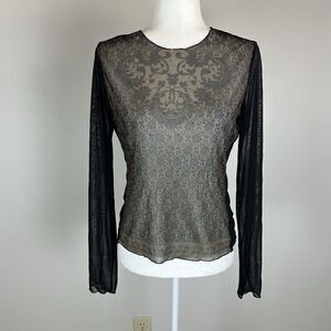 VTG Y2K  Sheer Top Size L Brown Long Sleeve Boho Gothic Grunge  EXPRESS WB